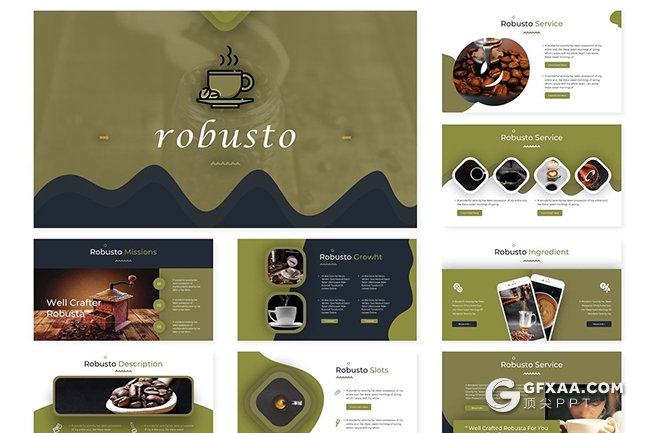 30页咖啡主题产品介绍展示PPT模板5种主题配色 - 顶尖PPT