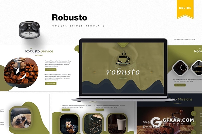 30页咖啡主题产品介绍展示Google slides模板5种主题配色 - 顶尖PPT