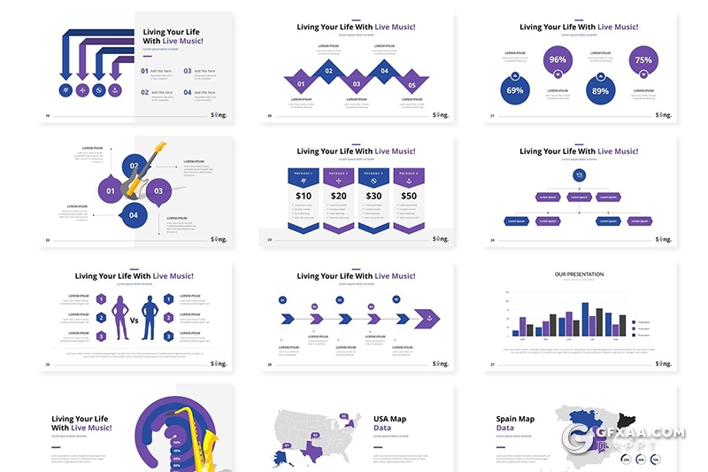 30页演唱会现场展示介绍活动策划通用keynote模板5种主题配色 - 顶尖PPT