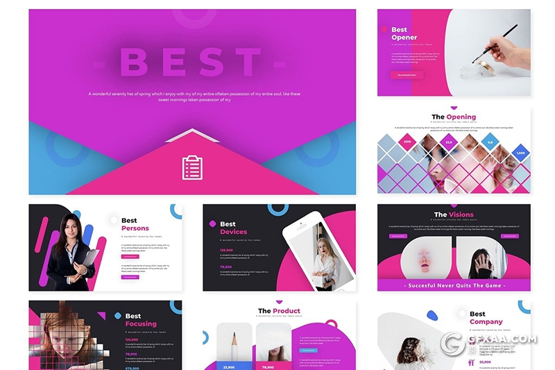 30页欧美风格女性美容化妆行业服务介绍展示PPT模板5种主题配色 - 顶尖PPT