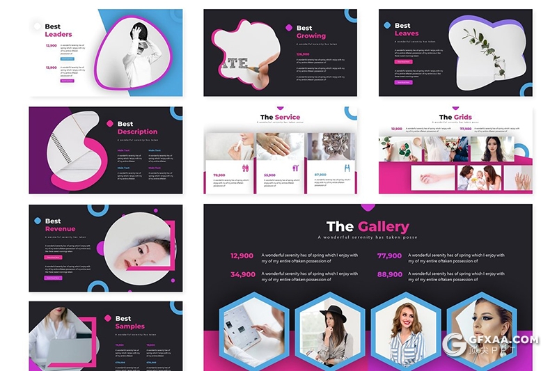 30页欧美风格女性美容化妆行业服务介绍展示PPT模板5种主题配色 - 顶尖PPT