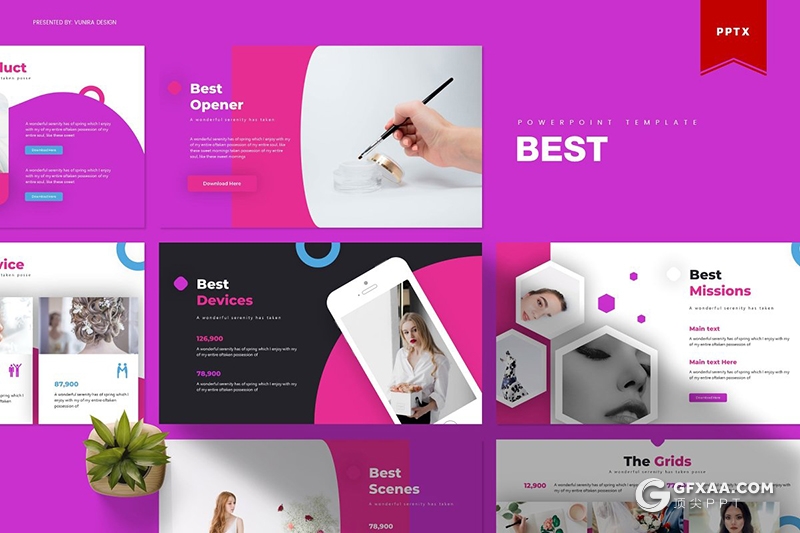 30页欧美风格女性美容化妆行业服务介绍展示PPT模板5种主题配色 - 顶尖PPT