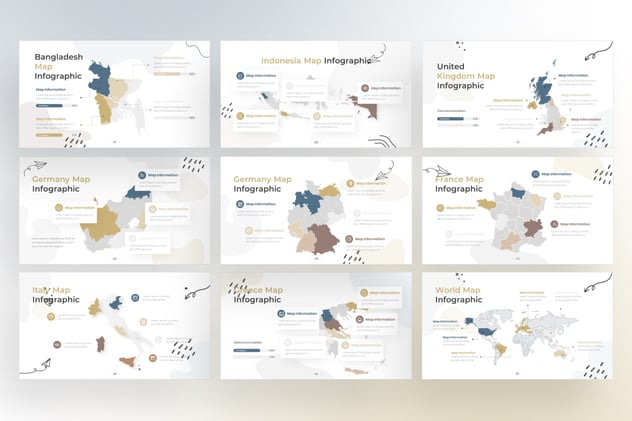 世界地图信息图涂鸦风格基调 - 顶尖PPT