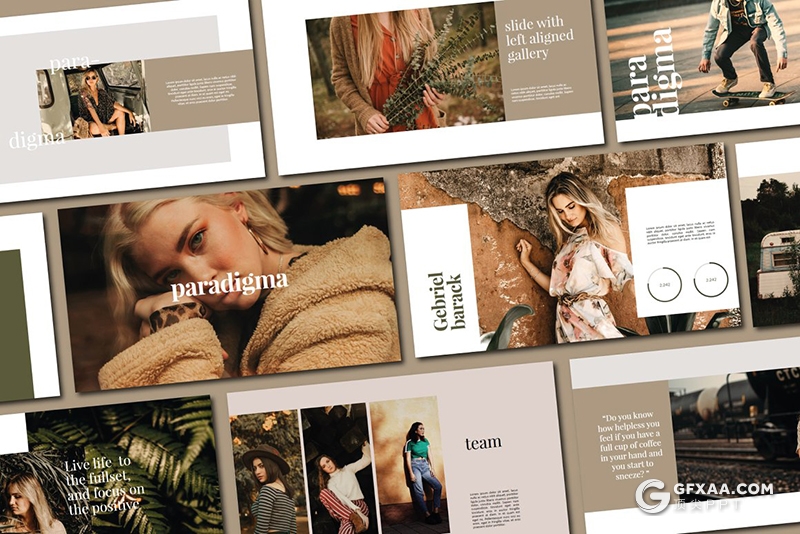 54页简约时尚摄影模特图片展示PPT模板 - 顶尖PPT