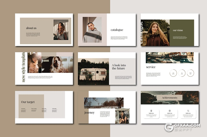 54页简约时尚摄影模特图片展示PPT模板 - 顶尖PPT