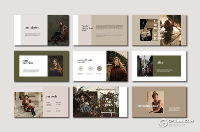 54页简约时尚摄影模特图片展示PPT模板 - 顶尖PPT