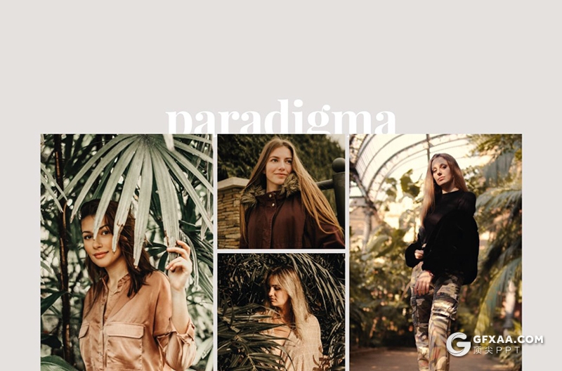 54页简约时尚摄影模特图片展示PPT模板 - 顶尖PPT