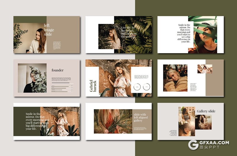 54页简约时尚摄影模特图片展示PPT模板 - 顶尖PPT