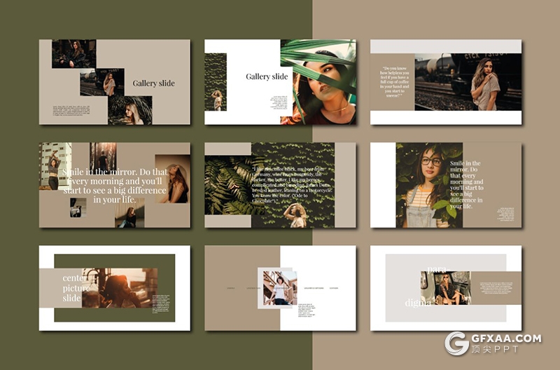 54页简约时尚摄影模特图片展示PPT模板 - 顶尖PPT