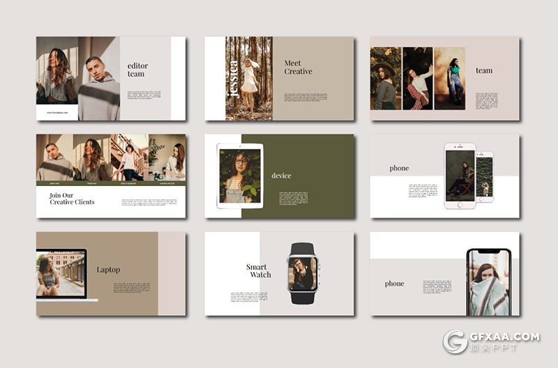 54页简约时尚摄影模特图片展示PPT模板 - 顶尖PPT