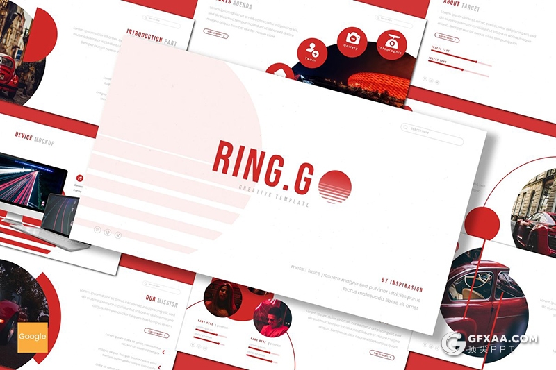 30页创意圆形企业介绍商务工作总结Google slides模板5种主题配色 - 顶尖PPT