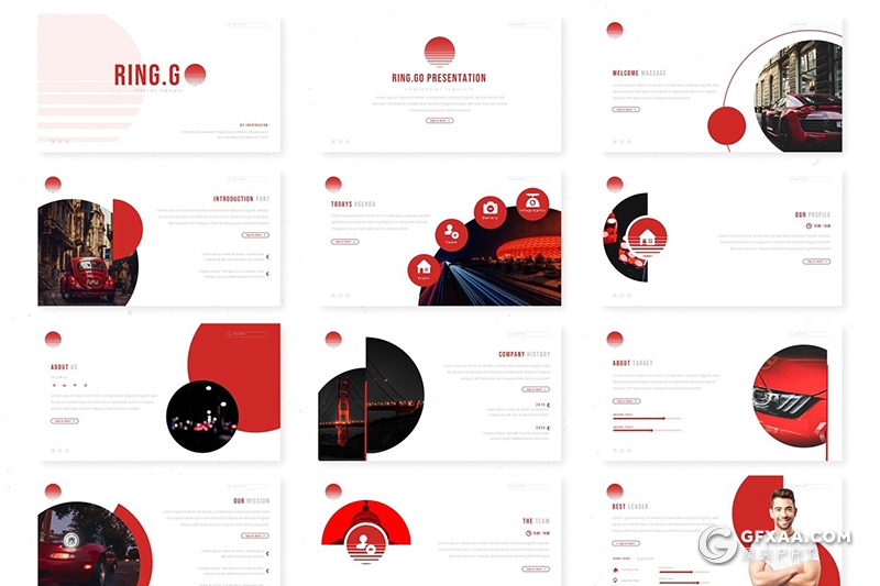 30页创意圆形企业介绍商务工作总结PPT模板5种主题配色 - 顶尖PPT