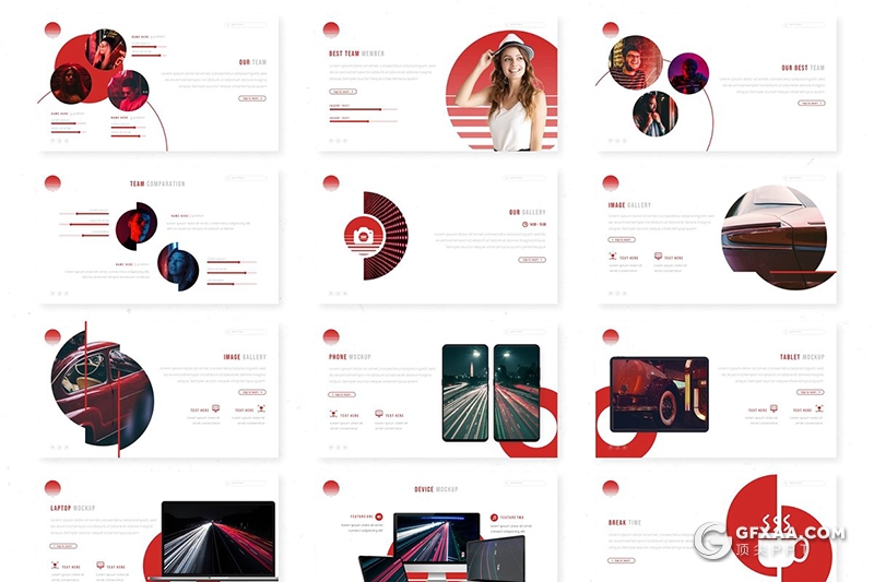 30页创意圆形企业介绍商务工作总结PPT模板5种主题配色 - 顶尖PPT