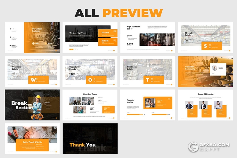 30页工程建筑工业工程项目合作介绍展示Google slides模板 - 顶尖PPT
