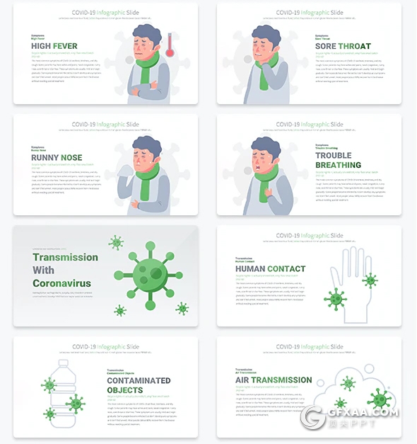 30页卡通图形预防新冠状病毒传播传染信息图形图标keynote模板11种配色主题 - 顶尖PPT