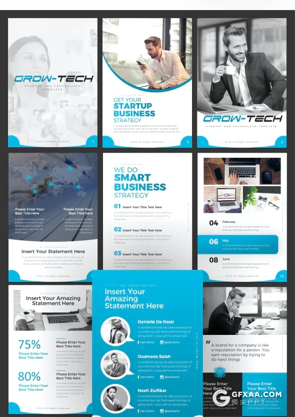 80页竖版移动设备创意商务风格企业介绍工作汇报项目介绍PPT模板11种主题配色 - 顶尖PPT