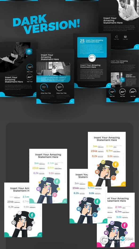 80页竖版移动设备创意商务风格企业介绍工作汇报项目介绍PPT模板11种主题配色 - 顶尖PPT