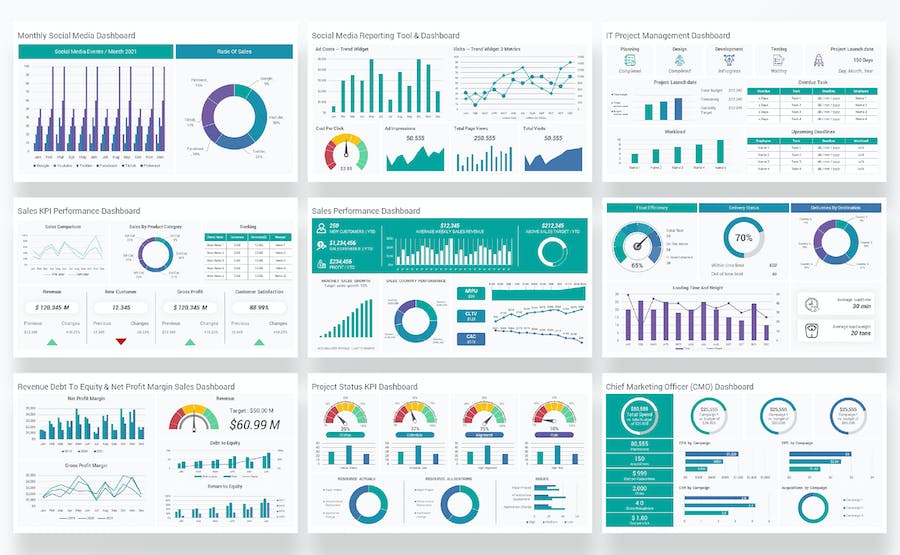 KPI绩效数据分析图形监控PPT模板 - 顶尖PPT