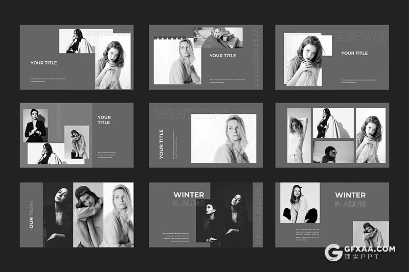 40页黑色简约时尚模特摄影写真keynote模板 - 顶尖PPT