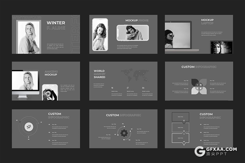 40页黑色简约时尚模特摄影写真keynote模板 - 顶尖PPT