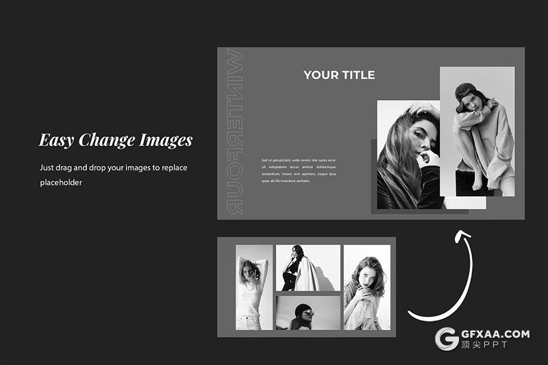 40页黑色简约时尚模特摄影写真keynote模板 - 顶尖PPT