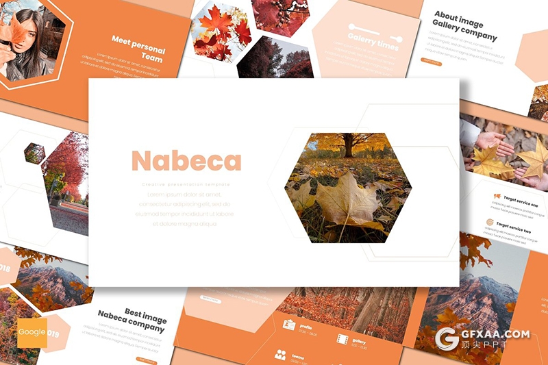 30页秋季枫叶摄影图片展示Google slides模板5种主题配色 - 顶尖PPT