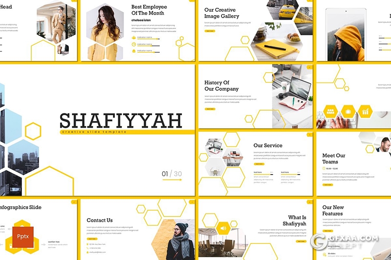 30页创意六边形组合设计商务多用途PPT模板5种主题配色 - 顶尖PPT