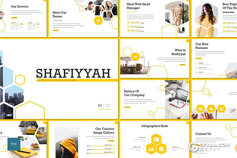 30页创意六边形组合设计商务多用途keynote模板5种主题配色 - 顶尖PPT