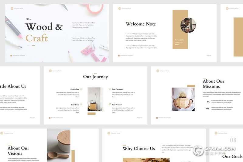 30页木材手工艺品宣传产品工艺介绍展示Google slides模板 - 顶尖PPT