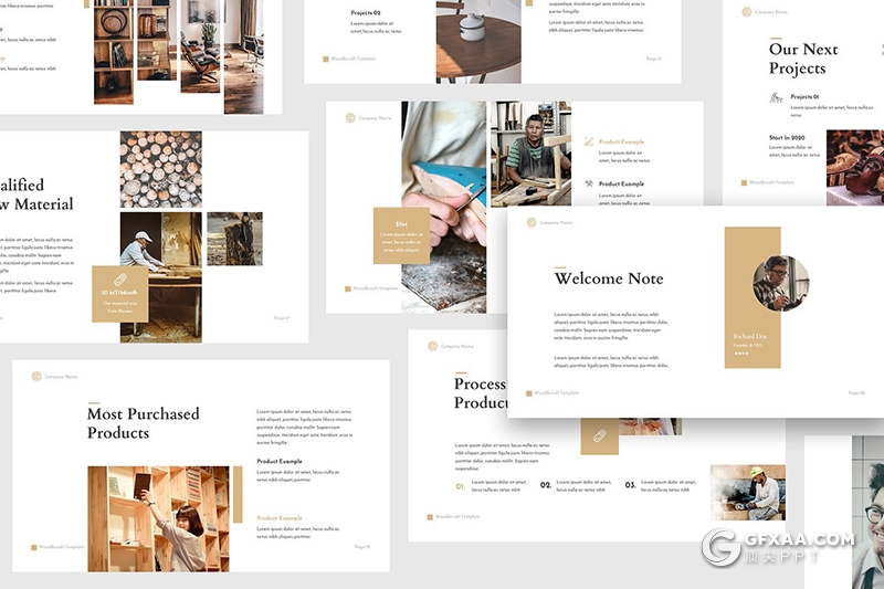 30页木材手工艺品宣传产品工艺介绍展示Google slides模板 - 顶尖PPT