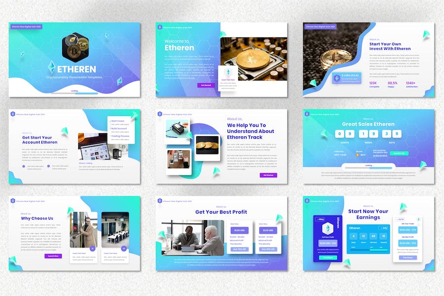 以太坊加密货币区块链交易PPT模板 - 顶尖PPT