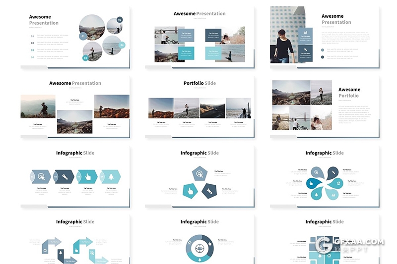 30页户外旅游运动主题PPT模板5种主题配色 - 顶尖PPT