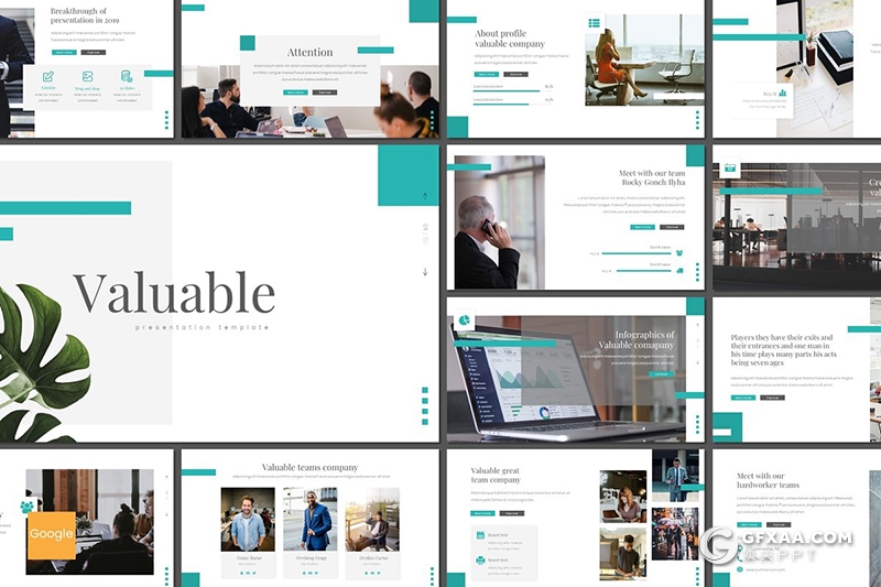 30页扁平化商务企业介绍团队介绍工作汇报总结Google slides模板5种主题配色 - 顶尖PPT