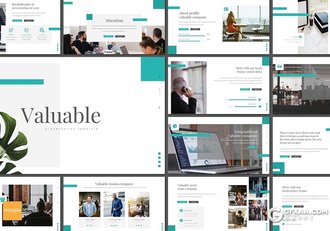 30页扁平化商务企业介绍团队介绍工作汇报总结Google slides模板5种主题配色 - 顶尖PPT