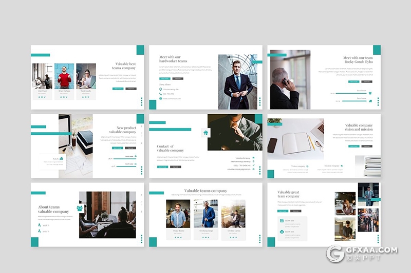 30页扁平化商务企业介绍团队介绍工作汇报总结PPT模板5种主题配色 - 顶尖PPT