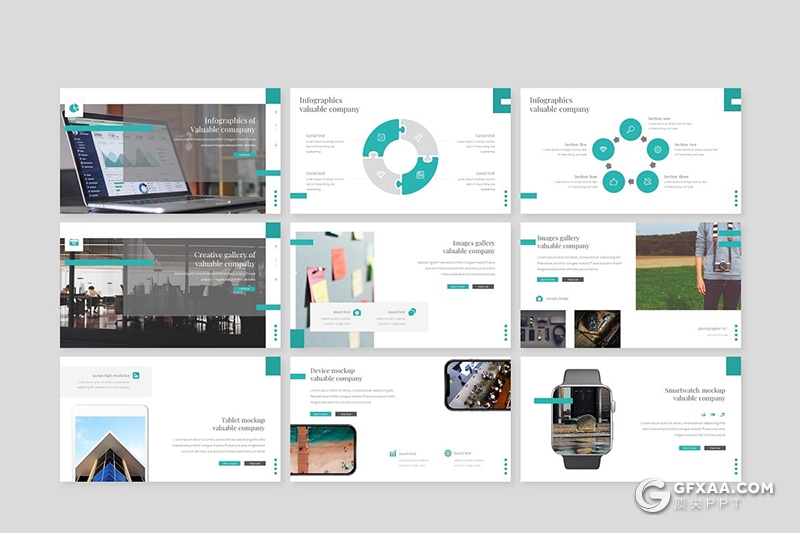 30页扁平化商务企业介绍团队介绍工作汇报总结PPT模板5种主题配色 - 顶尖PPT