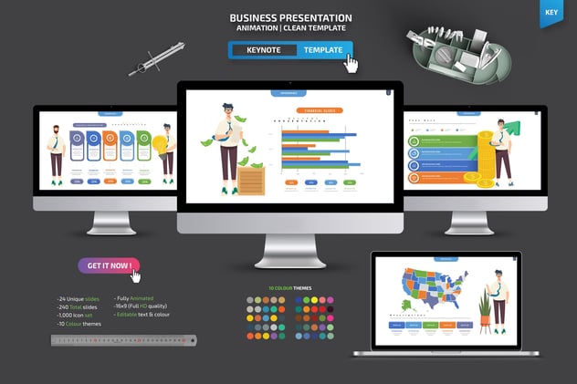 彩色商业可视化信息图形keynote模板 - 顶尖PPT