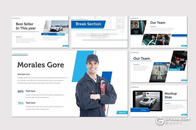 30页汽车维修服务行业主题Google slides模板5种主题配色 - 顶尖PPT