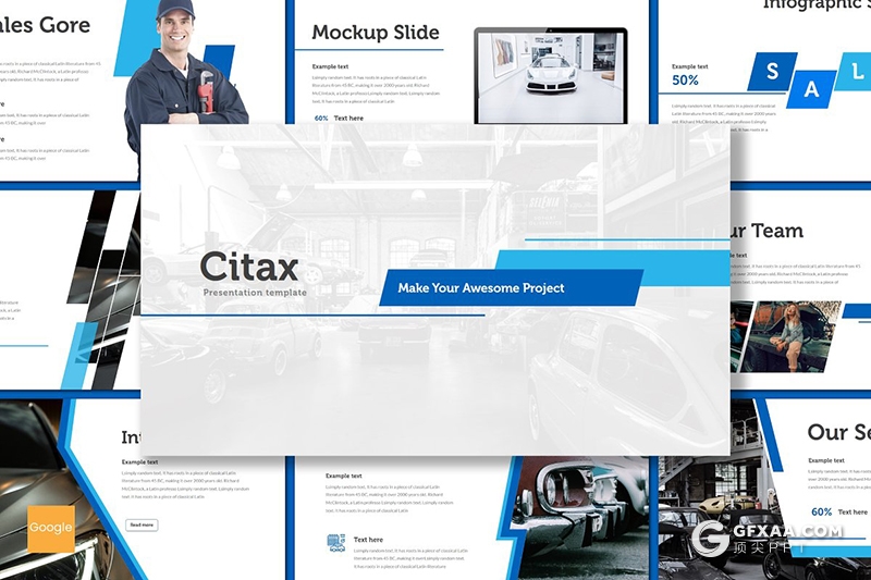 30页汽车维修服务行业主题Google slides模板5种主题配色 - 顶尖PPT
