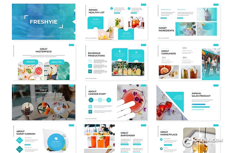 30页果蔬饮料市场分析数据统计PPT模板5种主题配色 - 顶尖PPT