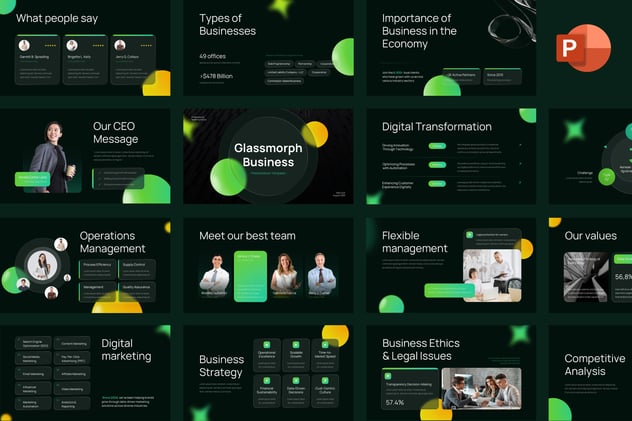 玻璃形态商业商务PPT模板 - 顶尖PPT