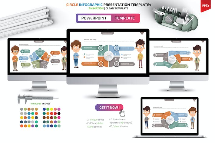 圆圈信息图表数据分析展示PPT模板 - 顶尖PPT
