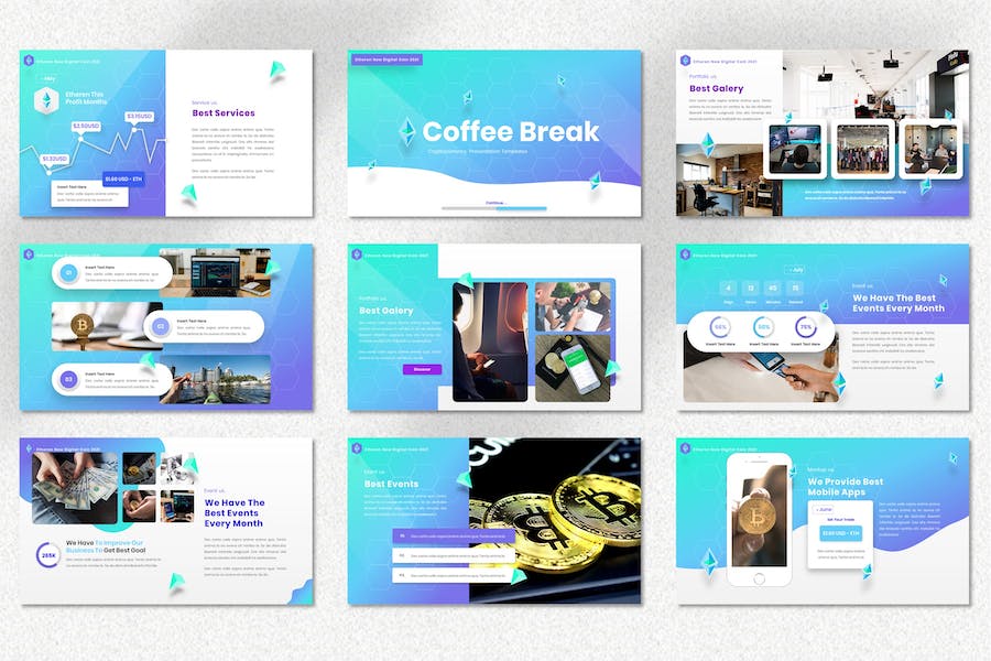 以太坊加密货币区块链交易PPT模板 - 顶尖PPT