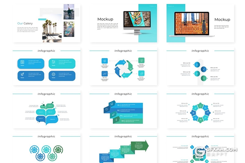 50页国外简约风格商务工作汇报总结通用PPT模板5种主题配色 - 顶尖PPT