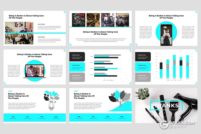 30页理发店行业市场分析数据统计PPT模板5种主题配色 - 顶尖PPT