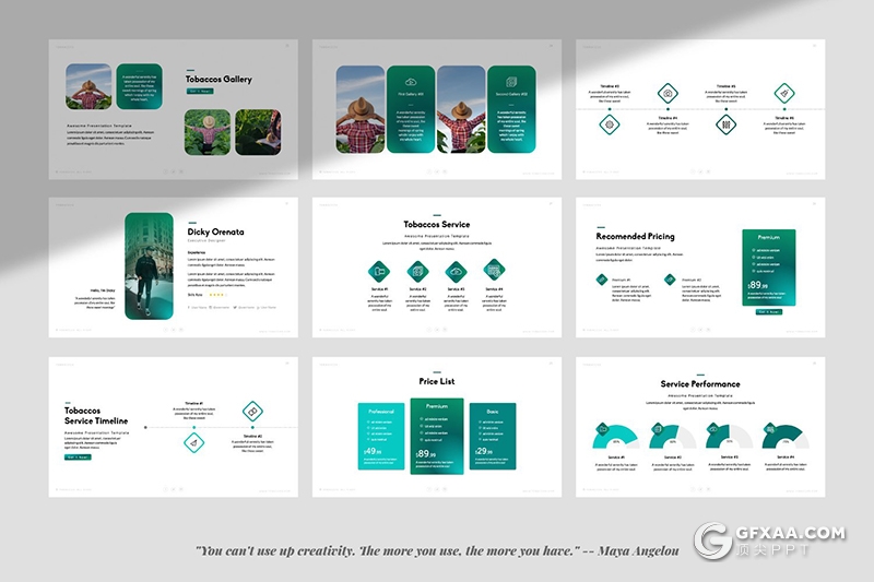 50页简约风绿色渐变茶叶主题茶叶介绍展示PPT模板 - 顶尖PPT