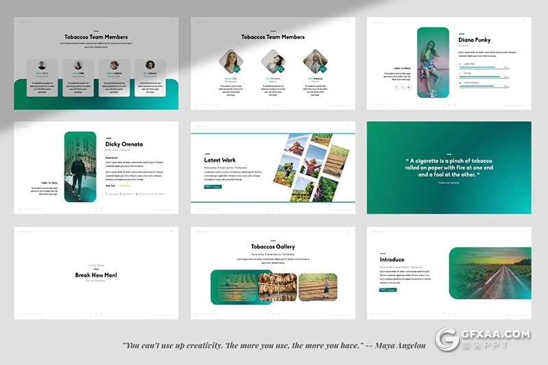 50页简约风绿色渐变茶叶主题茶叶介绍展示PPT模板 - 顶尖PPT