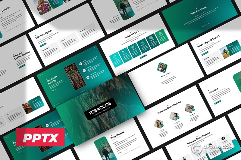 50页简约风绿色渐变茶叶主题茶叶介绍展示PPT模板 - 顶尖PPT