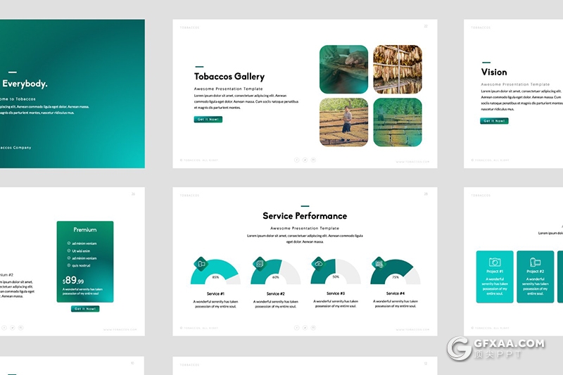 50页简约风绿色渐变茶叶主题茶叶介绍展示PPT模板 - 顶尖PPT