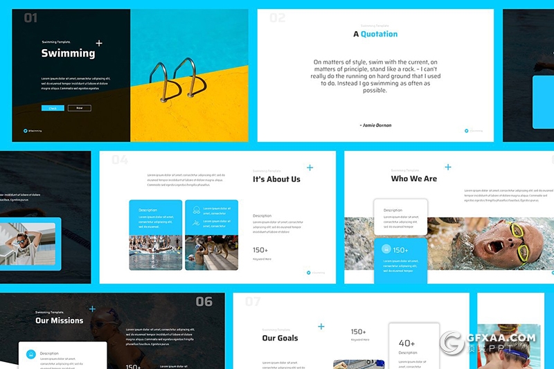34页游泳主题游泳俱乐部项目宣传介绍PPT模板 - 顶尖PPT